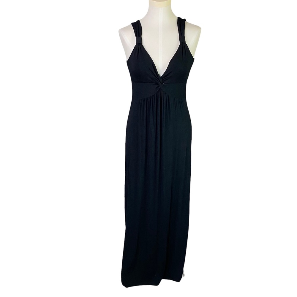 Spense soft and comfortable solid black v-neck sleeveless maxi dress size small